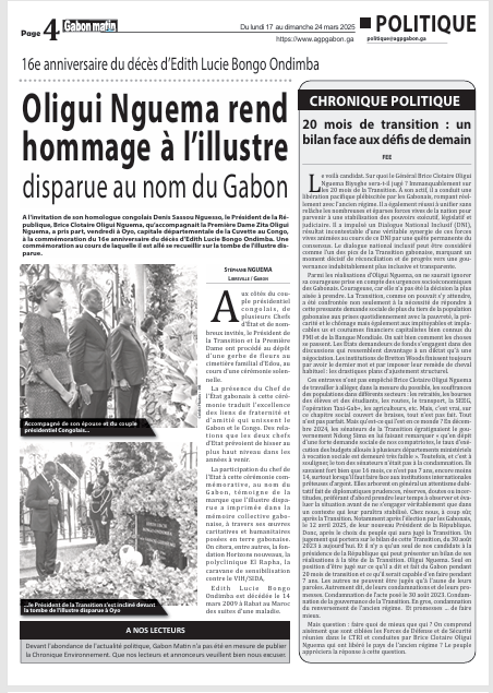 Oligui Nguema rend hommage à l'illustre disparue au nom du Gabon 