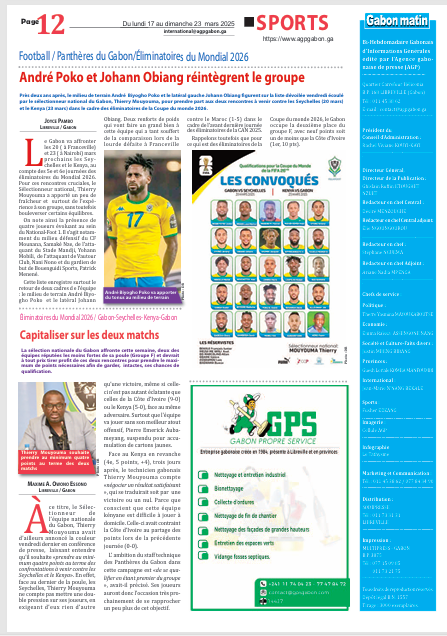 André Poko et Johan Obiang réintègrent le groupe 