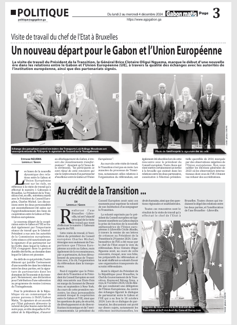Viste de travail du chef de l'Etat à Bruxelles: Un nouveau départ pour le Gabon et l'Union Européenne 