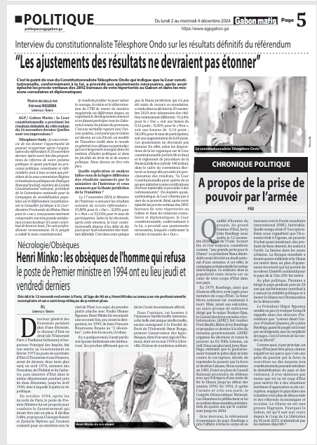 Interview du constitutionnaliste télesphore Ondo sur les résultats définitifs du référendum : "Les ajustements des résultats ne devraient pas étonner" 